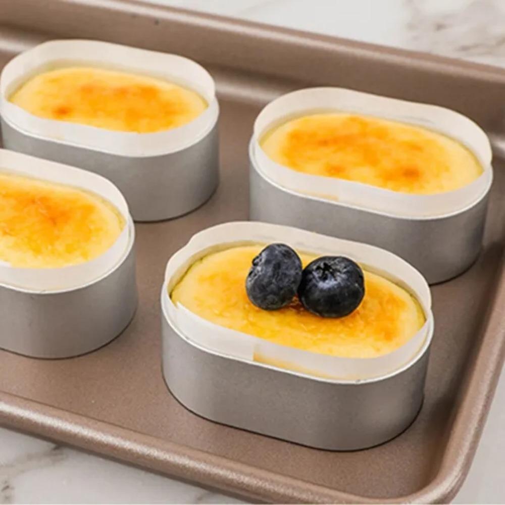 10Pcs Aluminum Alloy Oval Mold Lined Paper High-Temperature Baking Tools Making Cakes Cheese Semi Cooked Ring Cakes Egg Tarts