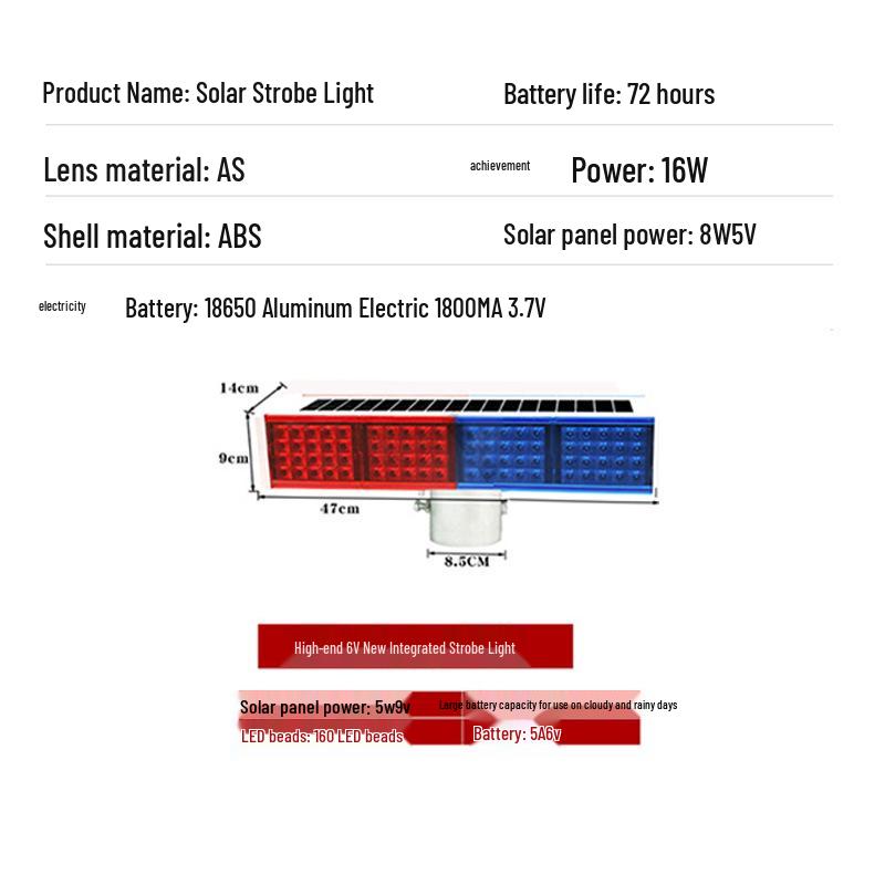 Solar LED Double-Sided Red & Blue Warning Light for Night Road Construction