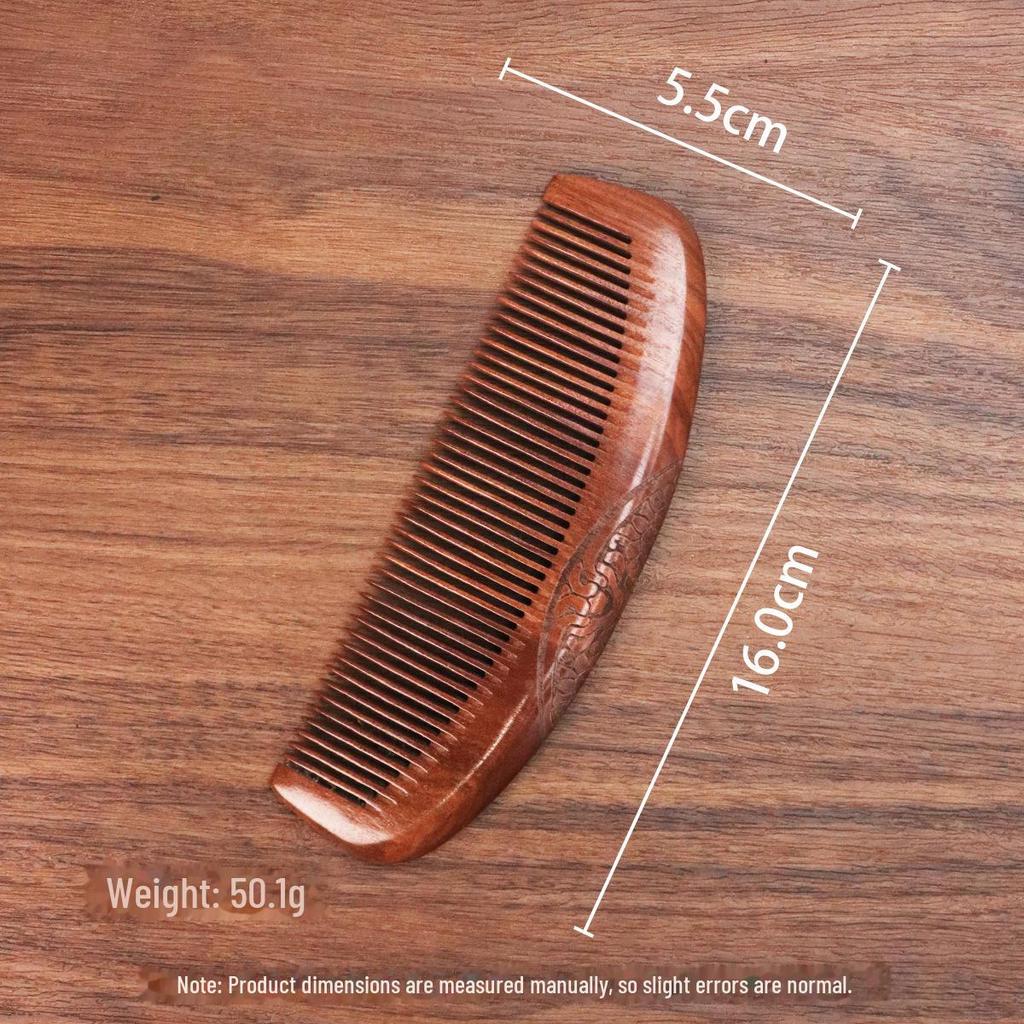 Double-Sided Carved Peach Wood Comb - Dense Teeth, Compact Size, Premium Solid Wood for Hairdressing.