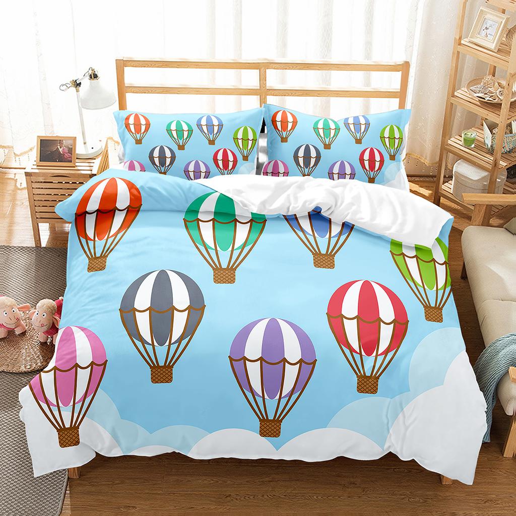 Heißluftballon Bettbezug Set Weißes Wolkenmuster Polyester Bettdeckenbezug King Queen Einzelgröße Für Kinder Mädchen Schlafzimmerdeko