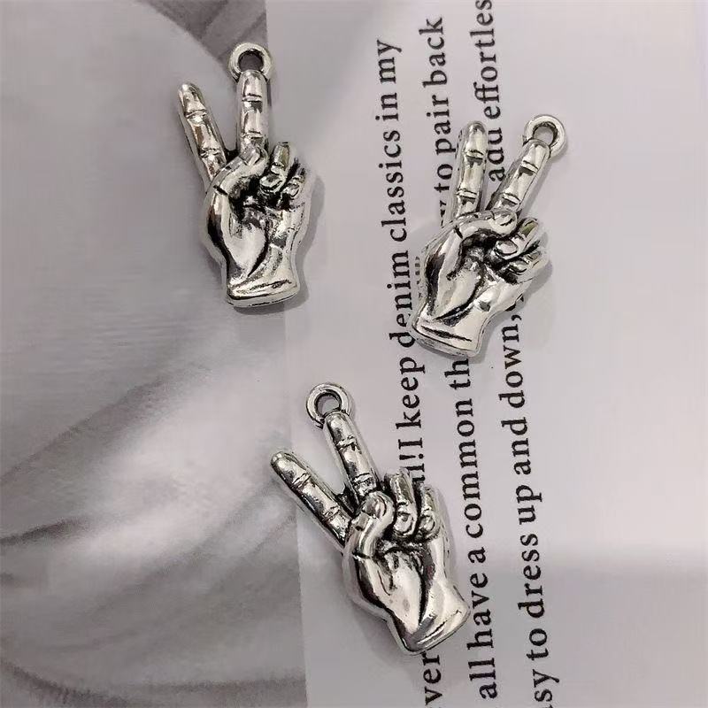 10pcs/20pcs DIY Zinc Alloy Jewelry Accessories, Hip Hop Style Hand Gesture Scissor Hand Eggplant Accessories, Bracelets, Necklac