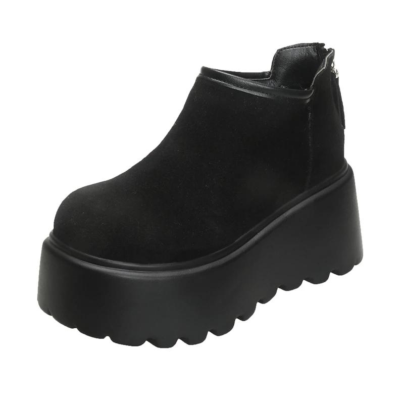 

8СМ Замшевые Ботильоны Женские Зимние Ботинки на Платформе Дизайнерские Ботинки на Высоком Каблуке с Пряжкой Тренд Новые Гладиаторы Зимние Ботинки Женские 39 чёрный