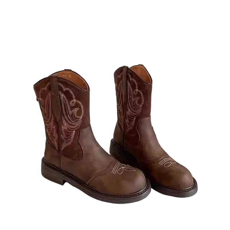 Fashion Women's Shoes 2024 High Quality Back Zip Women's Boots Fashion Embroidery Modern Boots Women Hot Sale Round Toe Ankle Boots