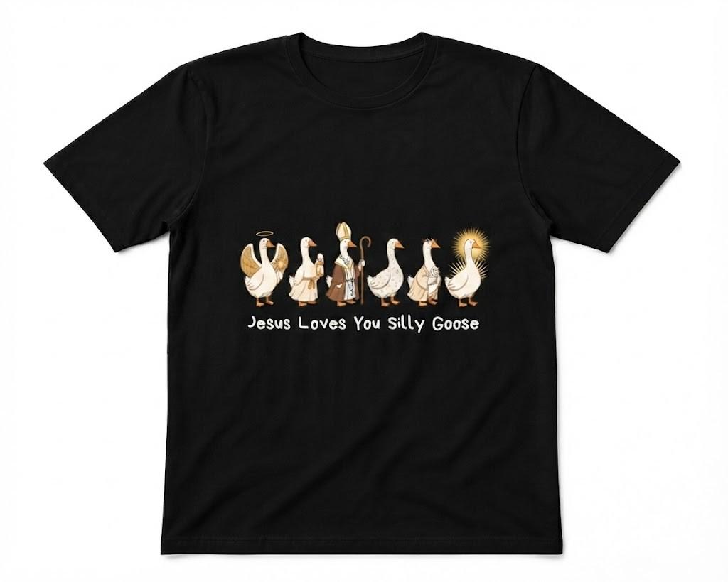 Christian Goose Jesus Loves You Silly Goose Graphic Tee Black T-shirt