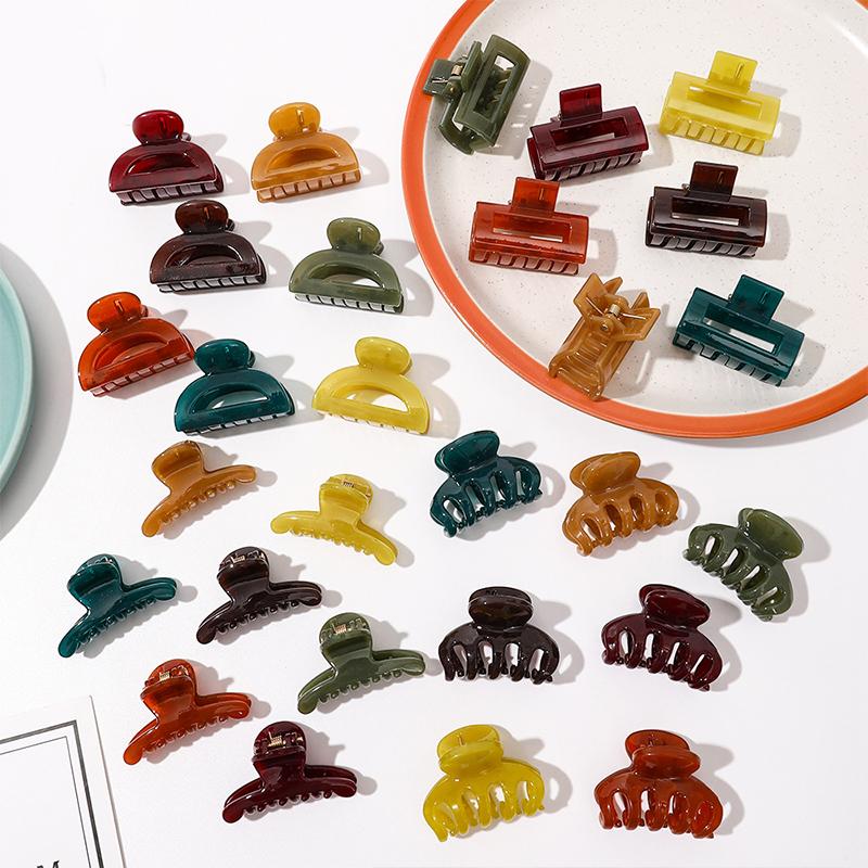 HFYJ Hollow Small Size 4cm Square Hair Claws Acrylic Jelly Color Hairpin Shark Crab Hair Clip Claw Hair Accessories for Women