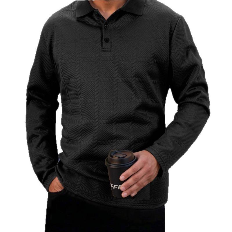 Men S Long Sleeve Turn Down Collar Polo Shirt Casual Spring Autumn