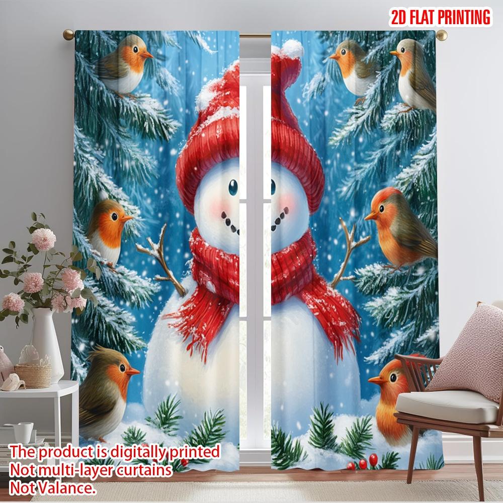 

2 шт., 2D плоская печать Минималистичные шторы Милый снеговик Робин Рождество Зима Полиэстер Легкая установка (без удилища) Арт-деко 52.50×116.00 CM 2pcs