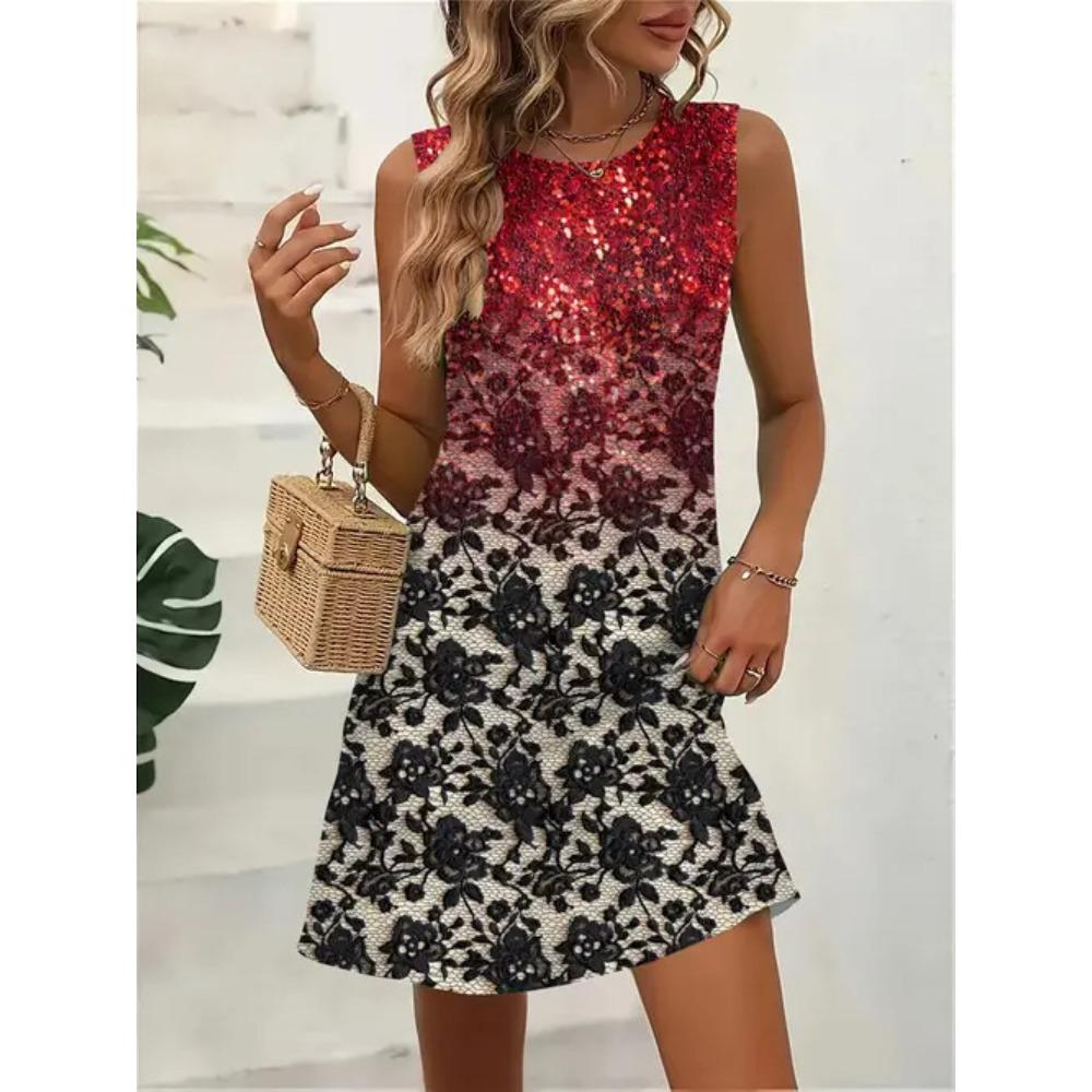 Summer Sleeveless Dress Women Fashionable Colorful 3d Print Versatile Beach Vacation Mini Dresses Comfortable Plus Size 8XL Soft Breathable Vest Dress
