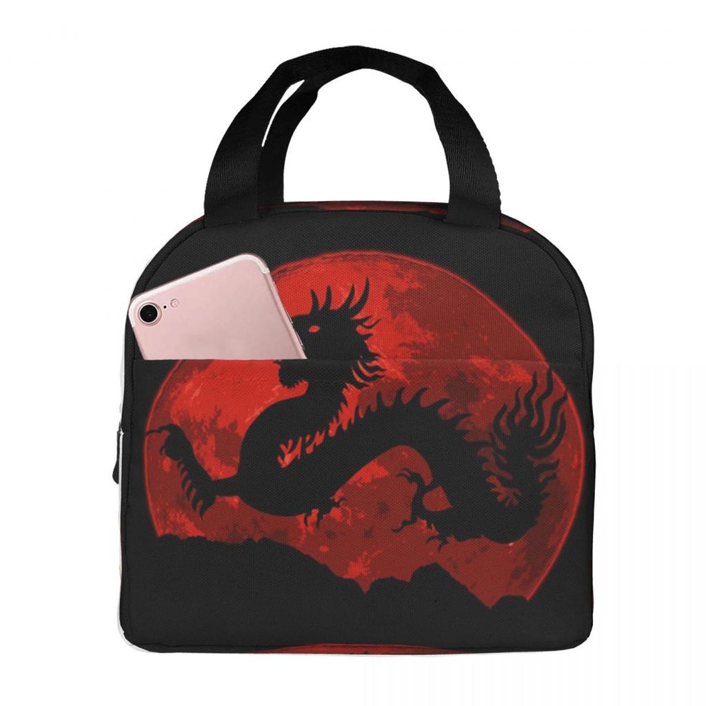 Dragon Red Moon Pattern Insulated Lunch Bag for Kids School Cooler Thermal Food Box Tote Leakproof Lunch Boxes Container