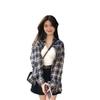 Women's Retro Plaid Long Sleeve Loose Shirt Cardigan for Spring/Summer