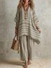 Dames gestreept print V-hals top met halve mouwen en wijde broek tweedelig set casual losse pasvorm zomeroutfit