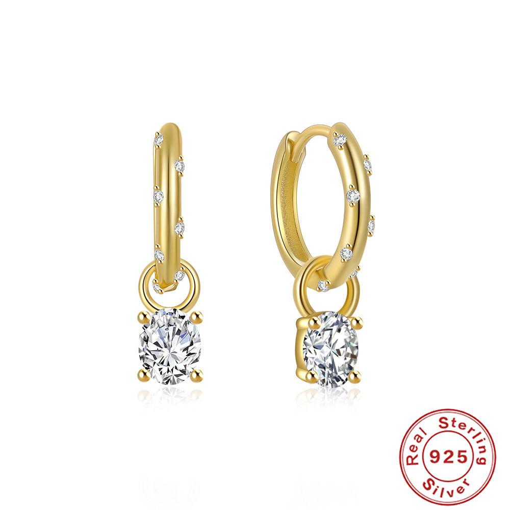 S925 Sterling Silver Color Diamond Set 5A Zircon Hoop Round Triangle Water Drop Pendant Earrings Earrings Earrings