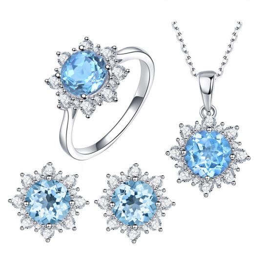 Ensemble de bijoux pour femmes, pendentif flocon de neige en zircone cubique, collier, boucles d'oreilles, bague