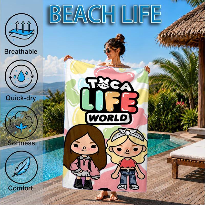 Toca Boca Game Characters In Grid Beach Towel, Quick-drying, Easy To Care For, Suitable for Both Fitness and Beach Vacations,Sports Essential