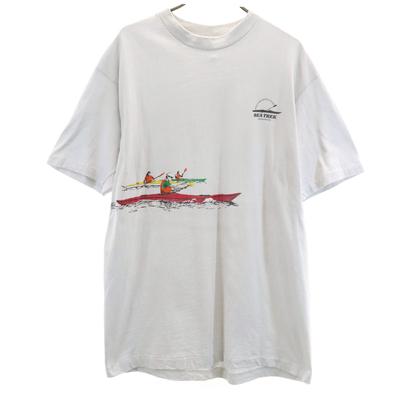 80er Jahre Made in USA Vintage Kajak Druck Kurzarm T-Shirt Herren Gebraucht