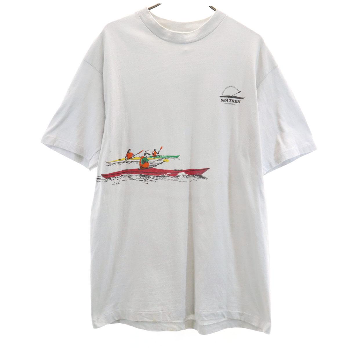 

Hanes 80-х годов Сделано в США Винтажная футболка с коротким рукавом с принтом каяка Мужская Б/У