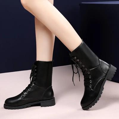 Zapatos de Moda para Mujer 2024 Nuevas Botas de Mujer con Cordones Delanteros Moda Costura Botas Modernas Mujer Invierno Felpa Corta Talla Grande Botas de Media Caña