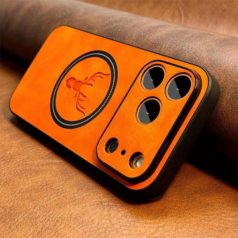 Luxury PU Leather Deer Case for IPhone 17 Air 16 15 14 13 12 11 Pro Max Plus 16E for Magsafe Wireless Charge Shockproof Cover