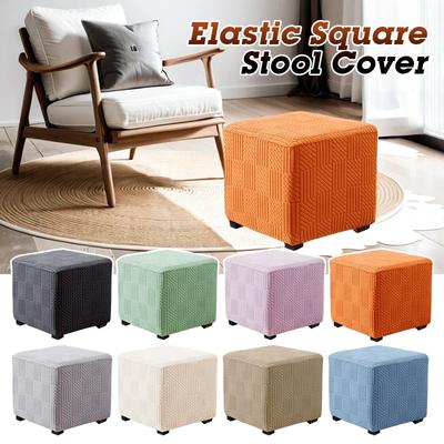 Elastic Square Ottoman Stool Cover Solid Color Stretch Spandex Footrest Covers Footstool Dustproof Protect Case Home Decor