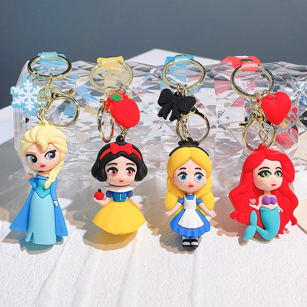 Snow White Elsa Alice Pendant Keychain Cartoon Phone Bag Mermaid Princess Key Chain Jewelry Kids Fans Gifts