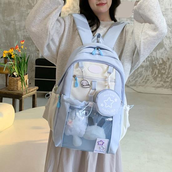 Girls Laptop Backpack Waterproof Backpack with Transparent Front Pocket Large Capacity Backpack with Padded Straps for School Street Travel