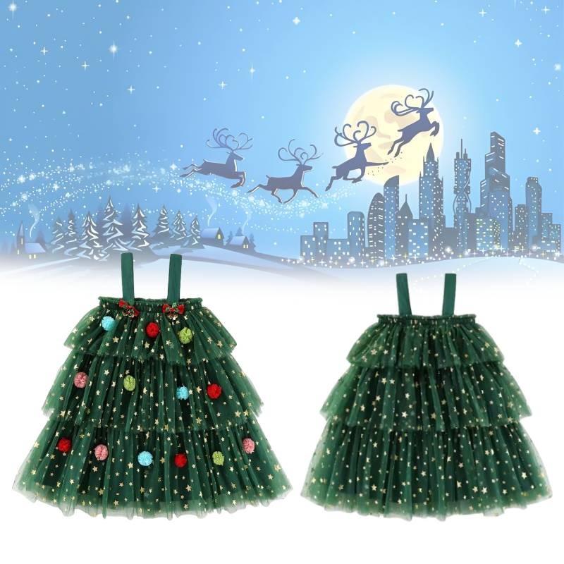 Tree Christmas Dress Children Suspenders Mesh Dress Party Decoration Clothe
