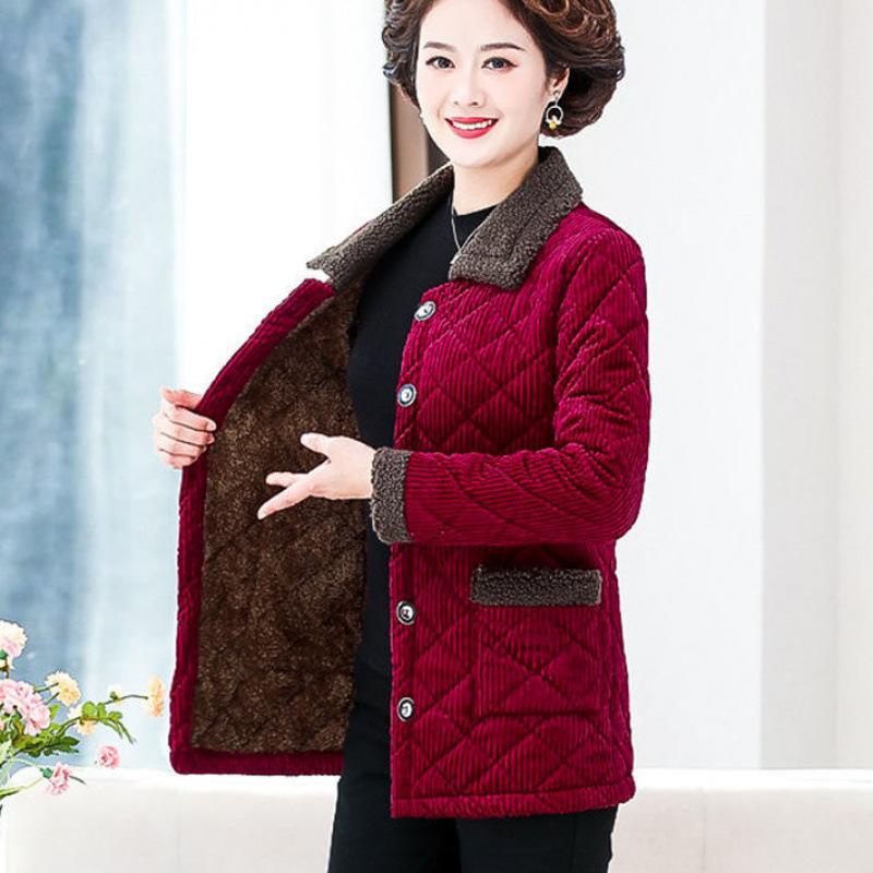 

Зимняя одежда Плюс бархатная толстая куртка с подкладкой для тепла Вельветовая куртка с подкладкой Большой размер Куртка с подкладкой для женщин среднего и пожилого возраста XXXXXL красный