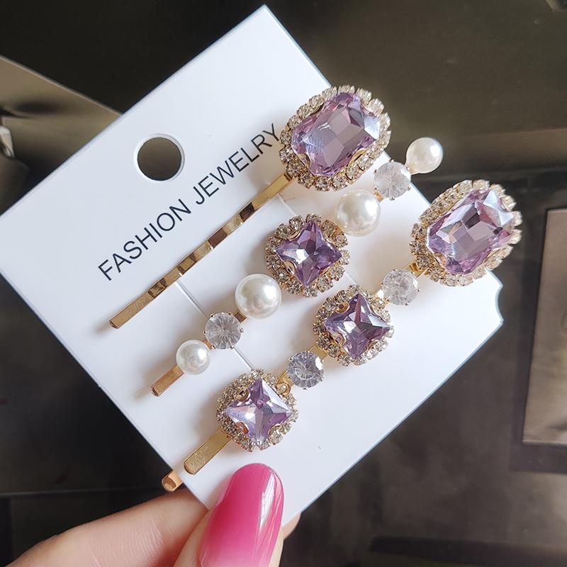 Set Women Hair Clips Jewelry Crystal Hair Accessories For Girls Pearl Geometric Barrettes Pins Christmas Gift