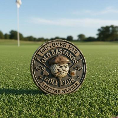 Golfball-Marker Golfzubehör Über Par Old Bastards Golfmünze, Lustige Golf-Herausforderungsmünze mit Whiskey-Design Gag-Geschenk