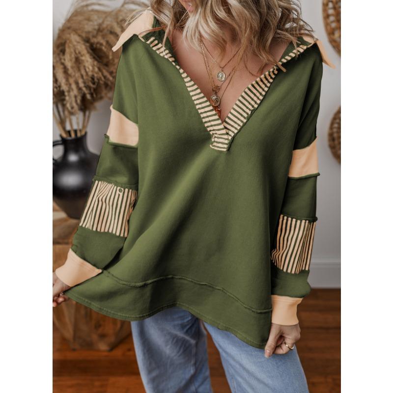 

DAFIFY Женские модные повседневные весенне-осенние блузки и рубашки с v-образным вырезом и длинными рукавами в полоску с принтом XXL зелёный