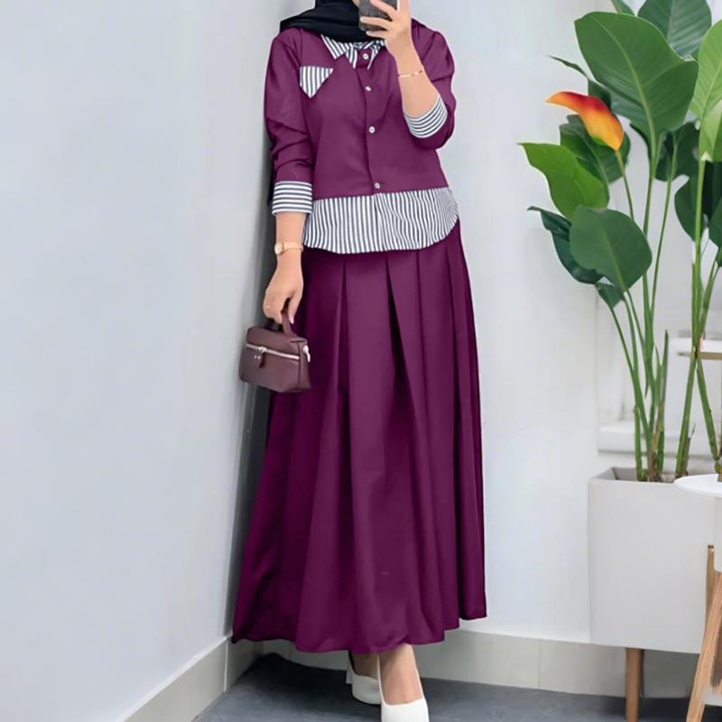 ZANZEA Women Long Sleeve Blouse and Long Skirts Vintage Two Piece Suit Sets