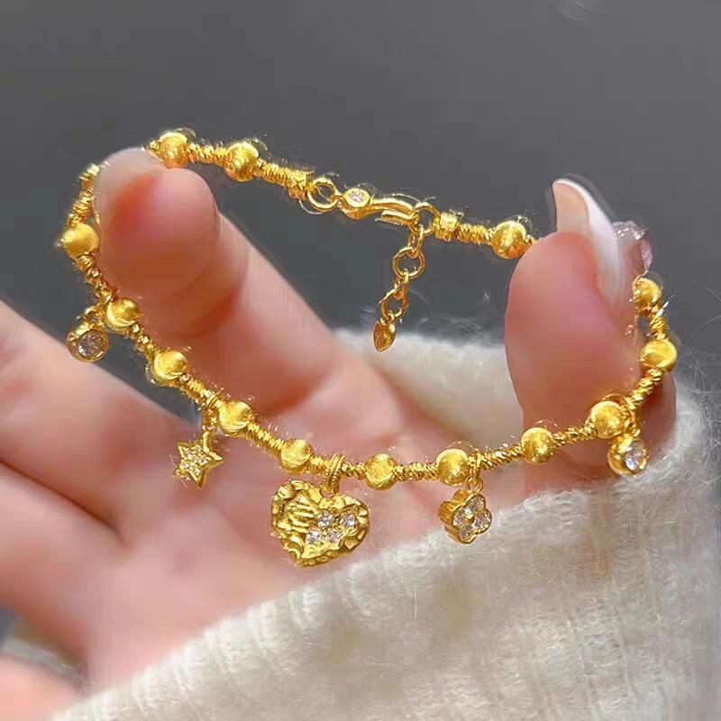 Luxurious Cat s Eye Bead & Diamond Star Heart Bracelet