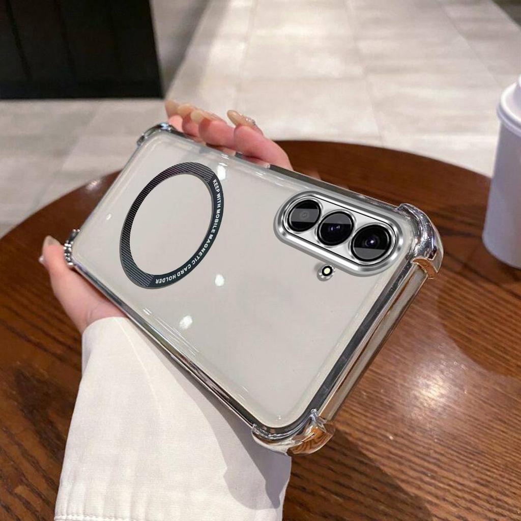Case for Samsung Galaxy A57 5G Clear Magnetic Casing Electroplated Lens Frame Phone Cover