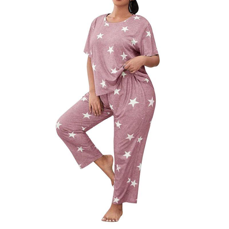 

Женские пижамные комплекты больших размеров, повседневная свободная футболка с коротким рукавом и брюки, домашняя одежда 5XL