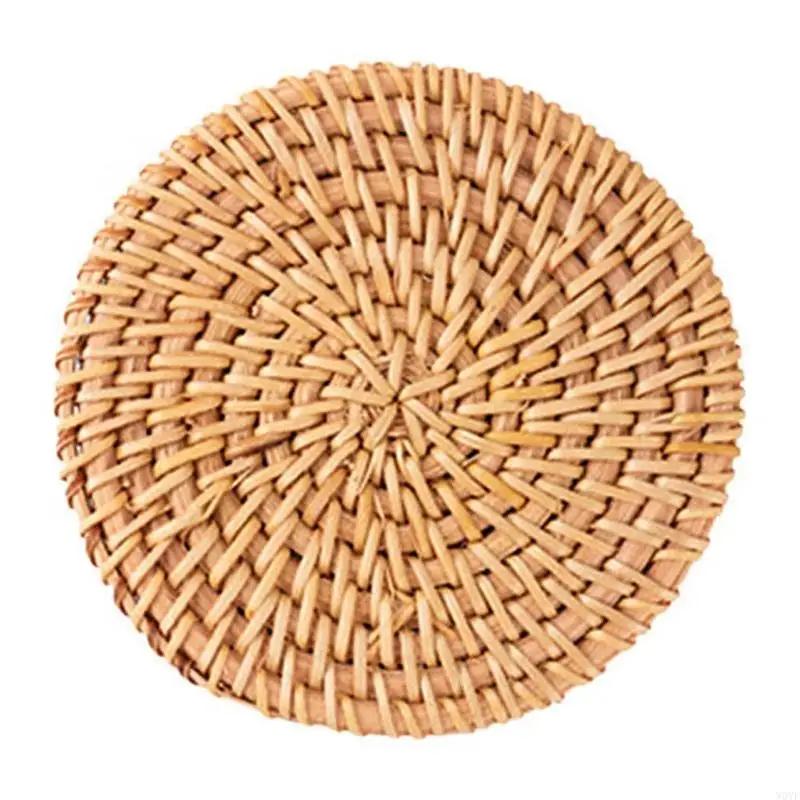1Pc Vine Woven Mat, Heat-resistant Cup Mat, Pot Mat, Heat Insulation Mat, Kitchen Wooden Storage Tea Set Accessories, Cup Mat