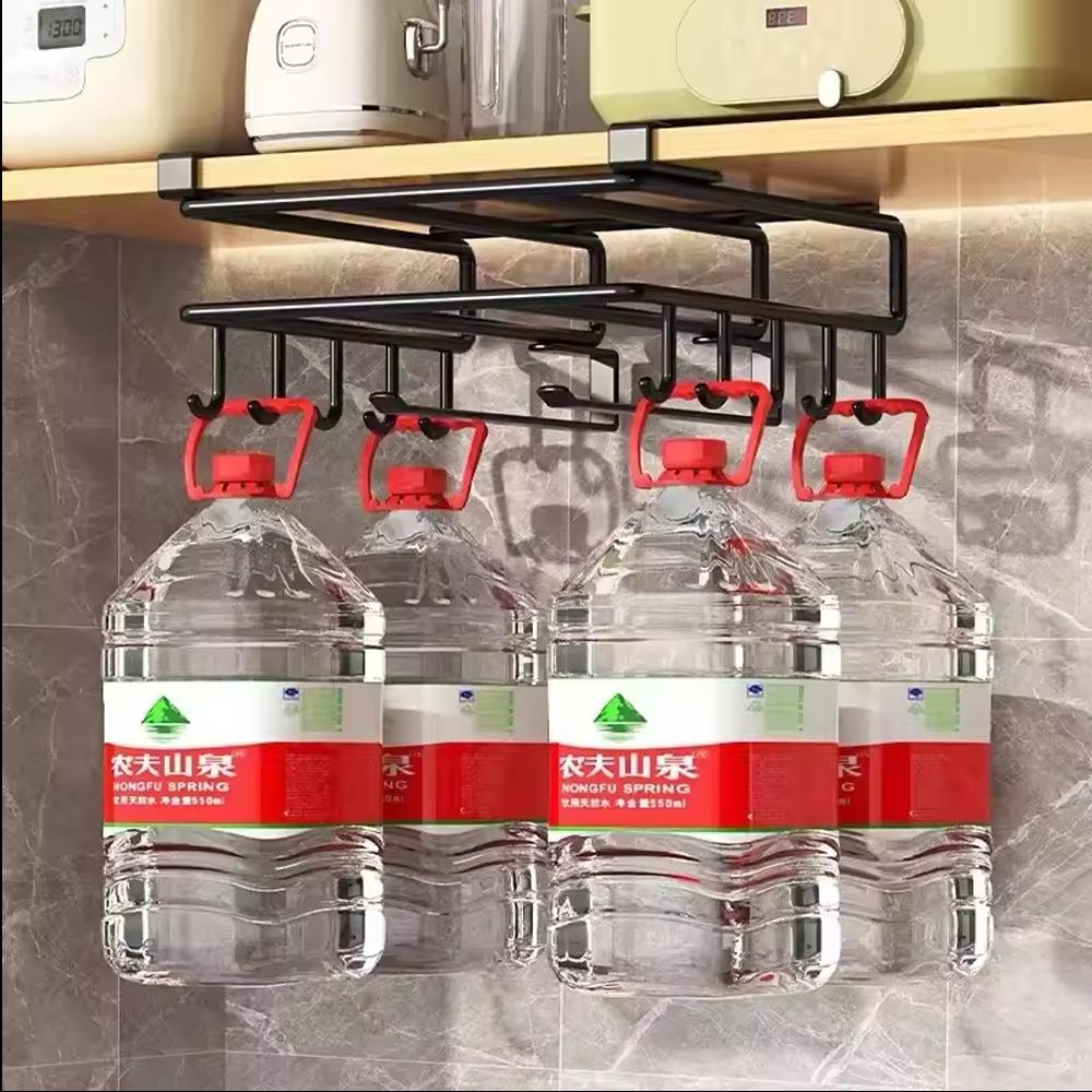Space Saving Kitchen Organizer: Under Cabinet Hanging Rack with Hooks for Towels Cutting Boards Pot Lids 7