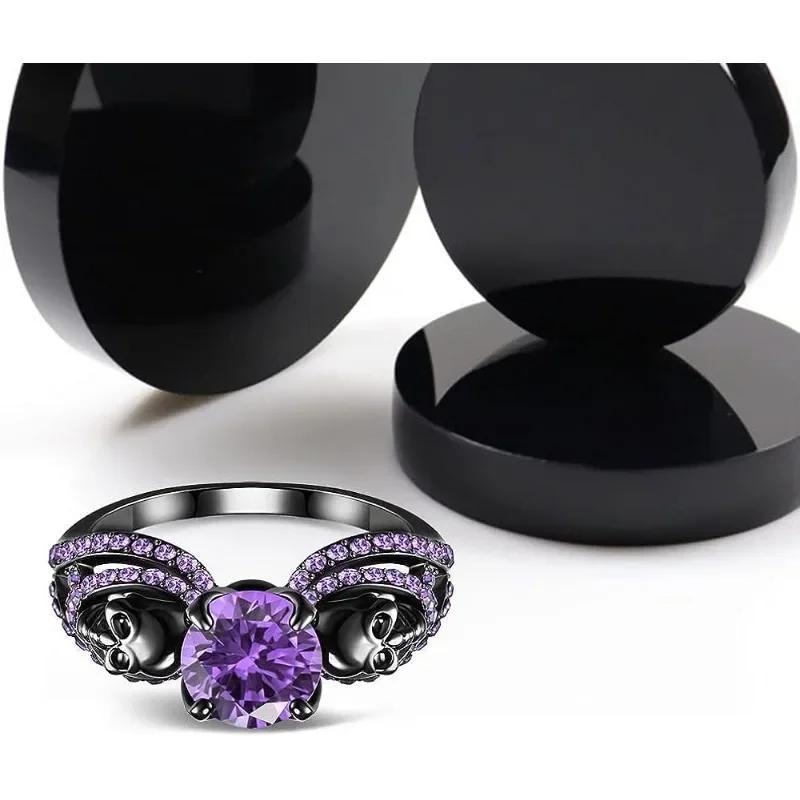 Gothic Black Ring Red Crystal Vampire Double Skull Rings for Women Party Wedding Jewelry