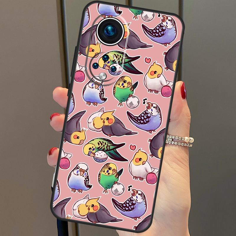 Kreskówkowy kolaż papugi nimfy na Huawei P30 Pro P20 P40 Nova 5T 9 P Smart Z 2021 Etui Coque na Honor 8X 9X 10i 50 Lite