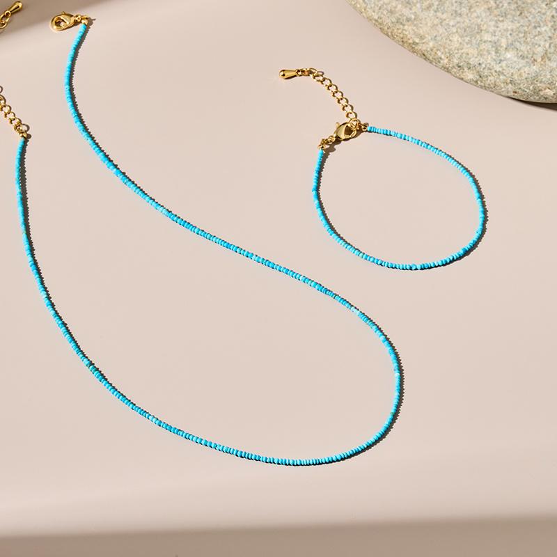Exquisite Turquoise Stone Beaded Necklace & Bracelet Set - French Retro Niche Design