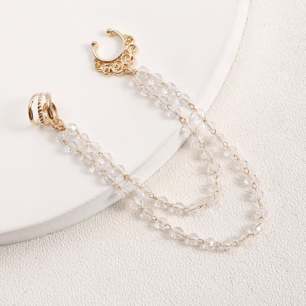 European and American Foreign Trade Jewelry, Ethnic Style Piercing Earrings, Double-layer Nose Nails, Stage Non-punching Imitation Crystal Nose Rings