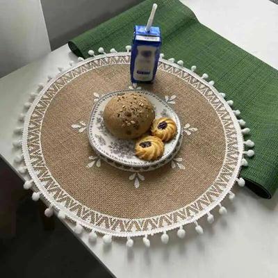 Handgewebter Untersetzer, Tischset aus Baumwolle und Leinen, Esstisch-Isolierunterlage, Schieß-Requisiten, Heim-Retro-Jute-Dekorationsmatte