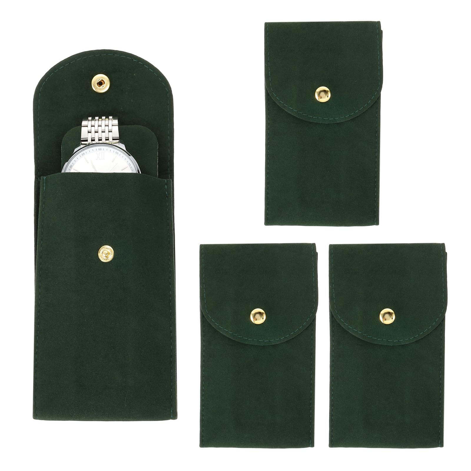 

PATIKIL Velvet Watch Pouch, Set of 4, Soft Velvet, Snap Button Closure, Portable Travel Case for Jewelry and Watch Storage (Dark Green, 13cm x 7cm)