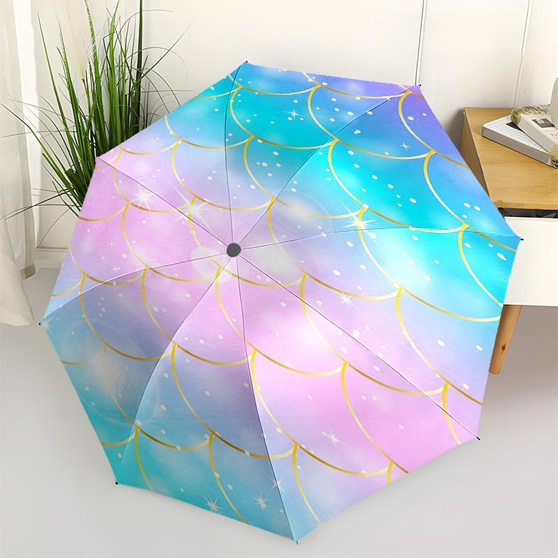 1PC Mermaid Scales Umbrella-8-Rib Reinforced Portable Folding Travel Suitable for All Seasons Outdoor Daily -Z0459