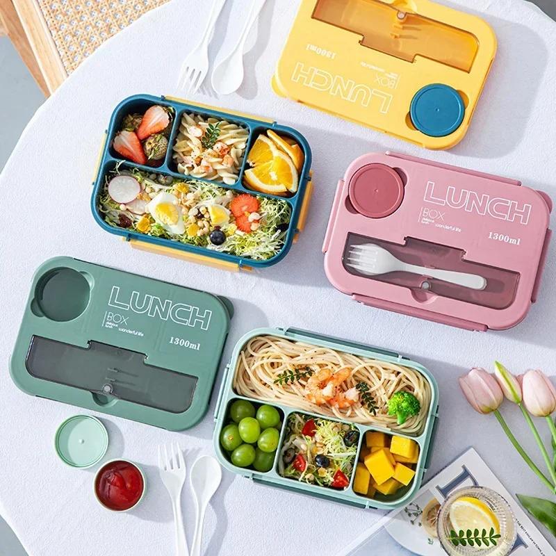Rom 1300ML bærbar matboks Barnestudenter Kontor Bento-boks med gaffel og skje Mikrobølgebeholder for matoppbevaring