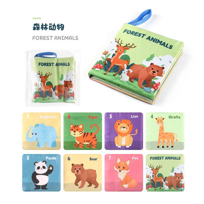Baby Cloth Book Early Education Toy 4 Pages 8 Sides Palm Book Can Not Be Torn Animal Characters Cognition Baby Cloth Book