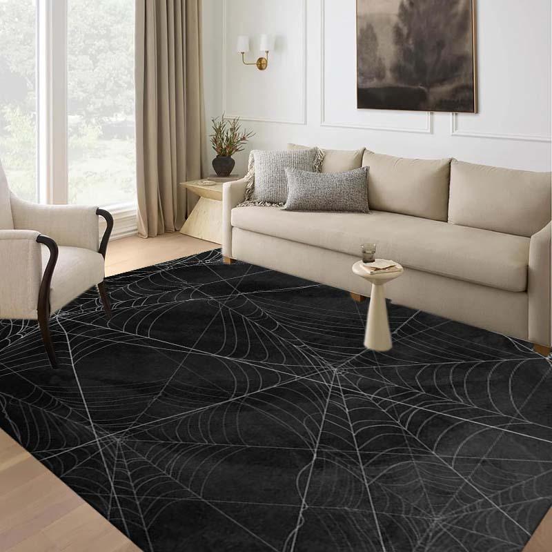 Giant Spider Web Area Rug, Non-Slip Black Floor Mat for Living Room Bedroom Bathroom, Modern Home Decor Rectangular Carpet