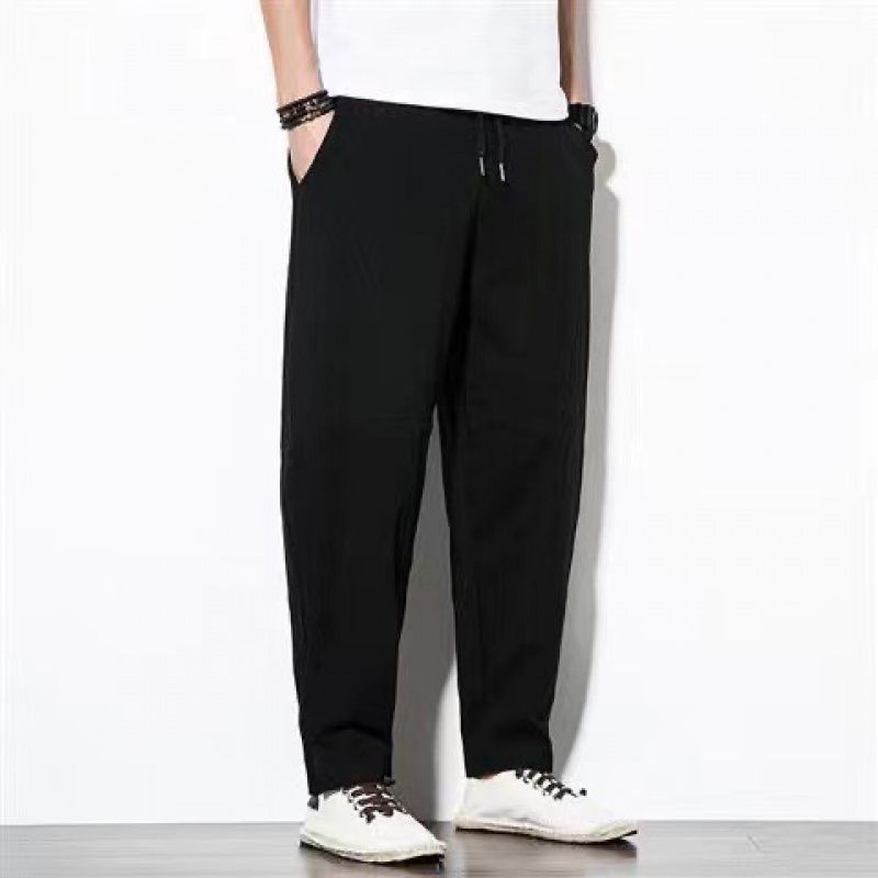 Japanese-style Retro Cotton and Linen Casual Pants, Men's Plus-size Chinese-style Loose Small-leg Radish Pants, Thin Linen Long Pants
