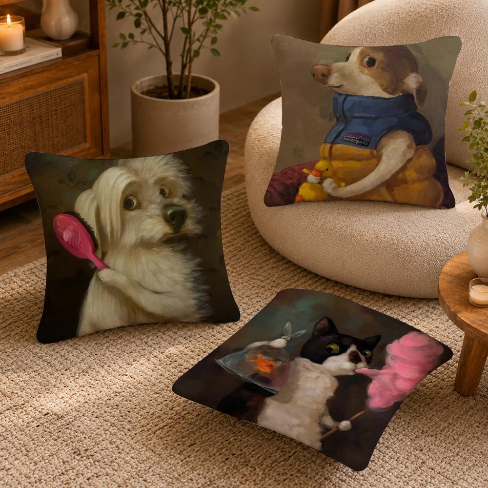 Funny Anime Alison FriendS Pet Dog Cat Print Cushion Cover Anti-dustmite Pillowcase Invisible zipper silky short plush Sofa