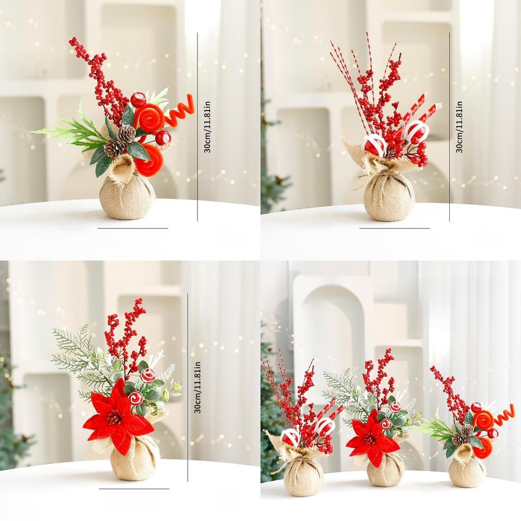 Holiday Tabletop Christmas Tree With Festive Flowers For Christmas Party Decor