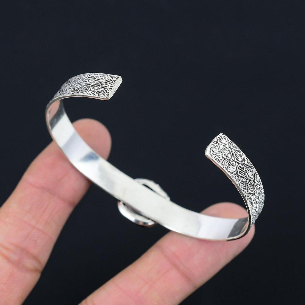 Natural Rose Quartz Gemstone Bangle Adjustable 925 Sterling Silver For Women